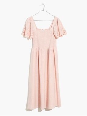 Madewell Linen-Blend Eyelet-Sleeve Lucie Smocked Midi Dress